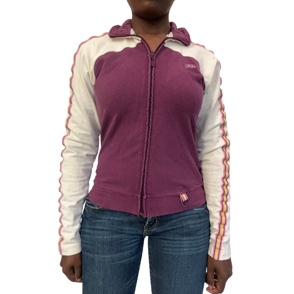 Fila Burgundy & Cream Zip-Up Jacket, Small